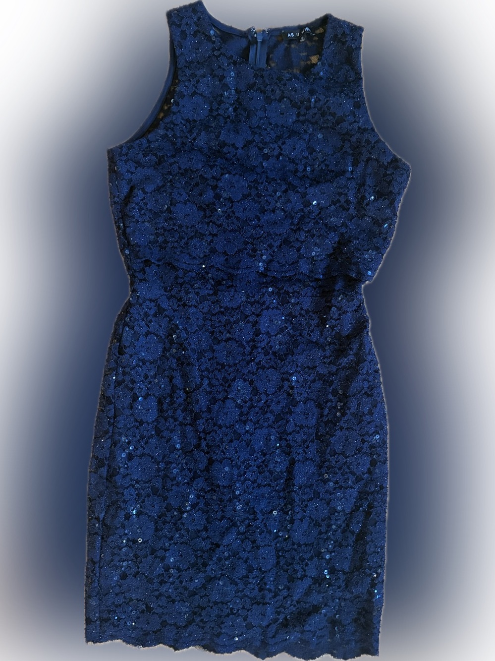 As U Wish Navy Blue Lace Sequin Midi Dress